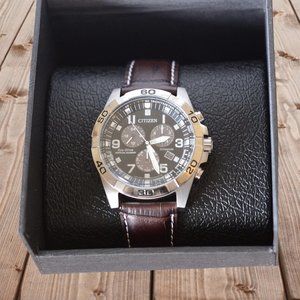 Citizen Eco-Drive Titanium Brown Leather Watch NEW